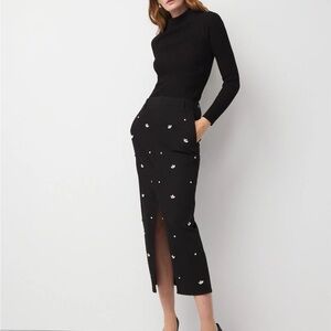 White House Black Market Black Maxi Pencil Skirt with Rhinestone Embellishments